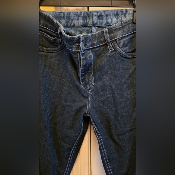 Express Womens Midnight Blue Reversible Jeans Other Side Pattern Denim JeansY2k - Picture 4 of 6